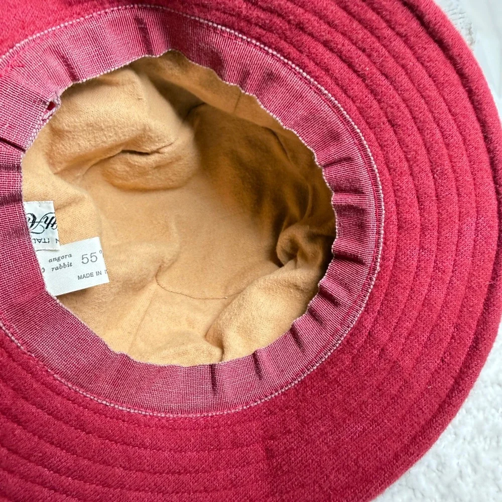 Saks Fifth Avenue Vintage Wool Bucket Hat Women's Red Felted Boho Cloche Cozy